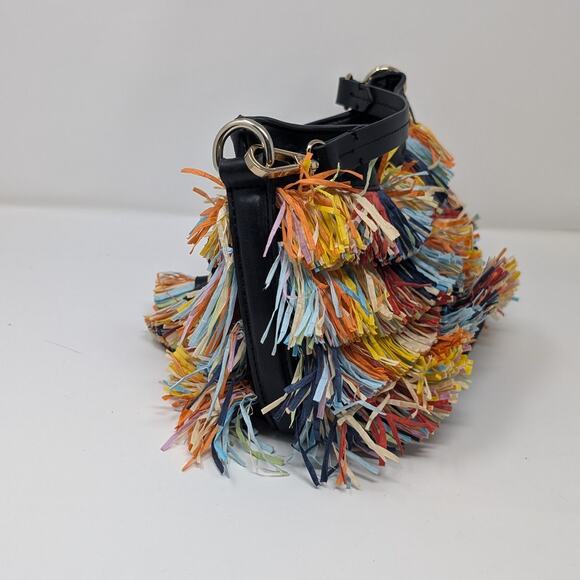 Zara Fringed Mini Bucket Bag Multicolored Lined Festival Indie Boho Maximalist - Picture 2 of 8